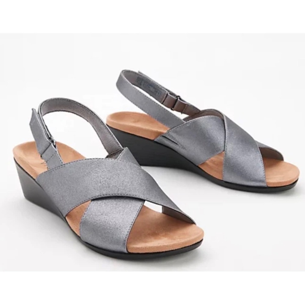 Vionic Sandals McKenna Metallic Park Wedge Gray Silver 7.5